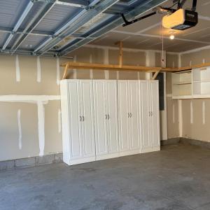 The seller added cupboards and shelves for convenient storage