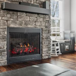Beautiful Rock Fireplace -  Picture is photo shopped -                                                                                                                                 There is NO propane tank at the home