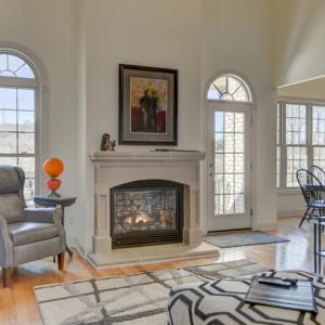 Great room, Gorgeous limestone gas log fireplace!!