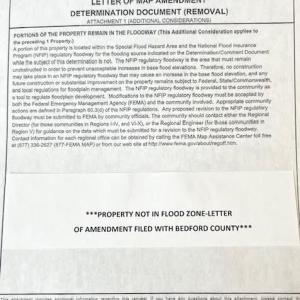 FEMA LETTER OF MAP AMENDMENT  DETERMINATION DOCU,ENT (REMOVAL)  RECORDED IN BEDFORD COUNTY