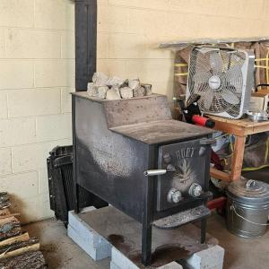 Wood stove in detached garage