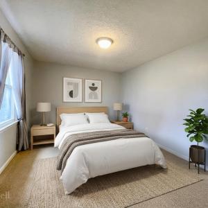 Virtually staged primary bedroom