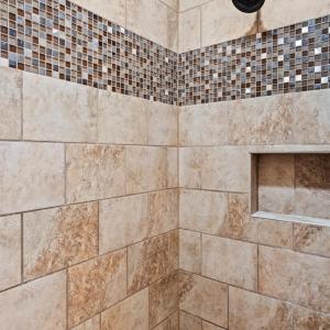 Walk in shower in Jack and Jill bathroom on main level.