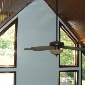 Cathedral ceiling above kitchen and dining area