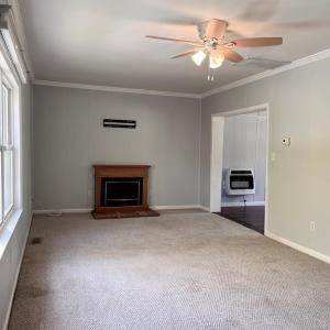 Spacious living area with fireplace
