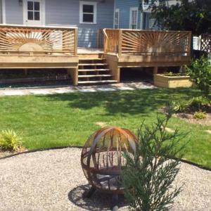 Beautifully designed Backyard, A spacious deck for entertaining plus a firepit