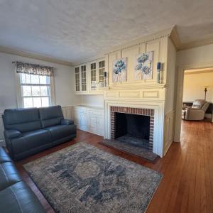 Cozy wood burning fireplace.