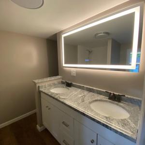 master bath, huge LED lighted mirror