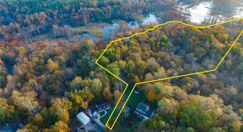 Aerial view of property with lot lines superimposed. Note, location of lot lines is approximate.
