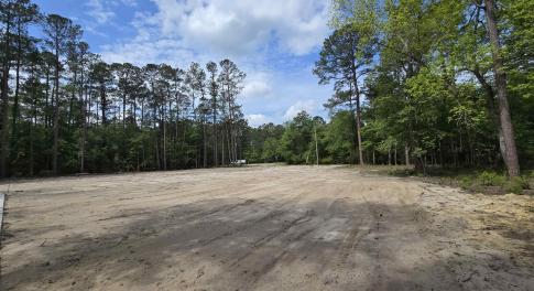 View of dirt / gravel road with a wooded view