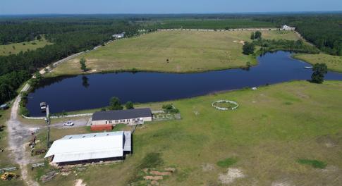 Bird's eye view of a nearby body of water