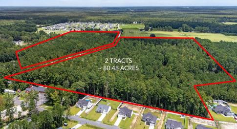 Aerial perspective of suburban area with a heavily