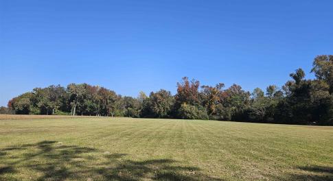 View of green lawn featuring a view of rural / pas