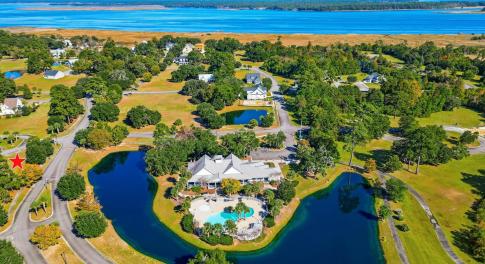 Bird's eye view of a nearby body of water