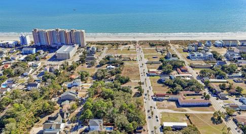 Aerial view of residential area with extended coas